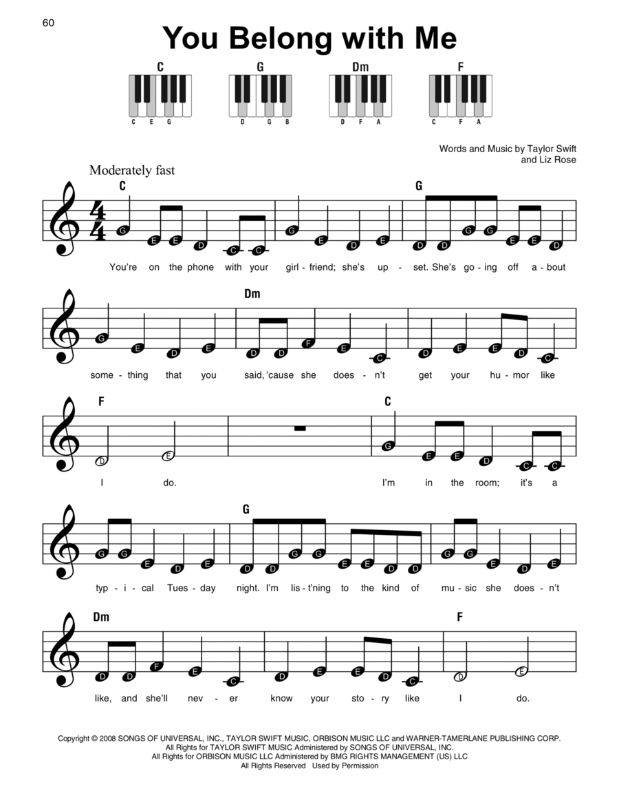 You Belong With Me Easy Piano scores gallery preview page 1
