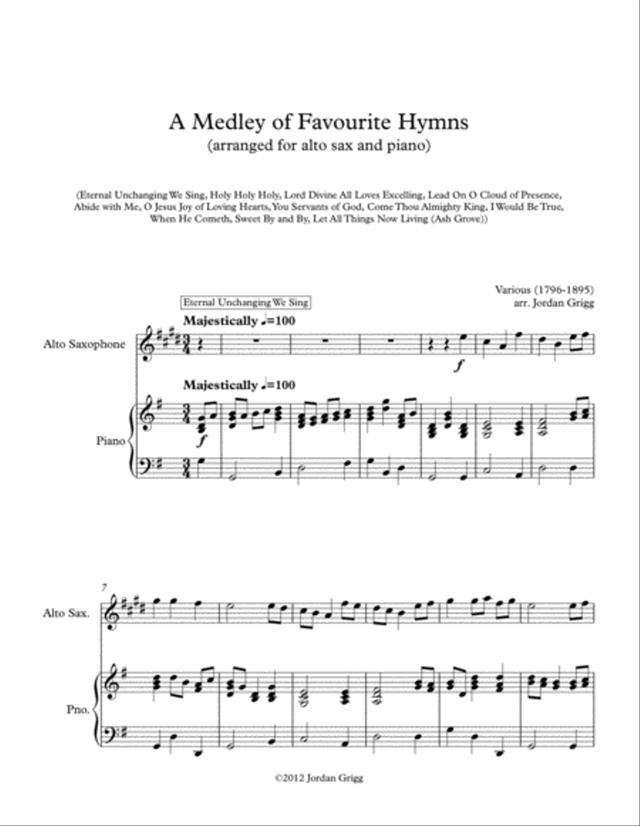 A Medley of Favourite Hymns (alto sax and piano) A Medley of Favourite Hymns (alto sax and piano) Alto Saxophone scores gallery preview page 1