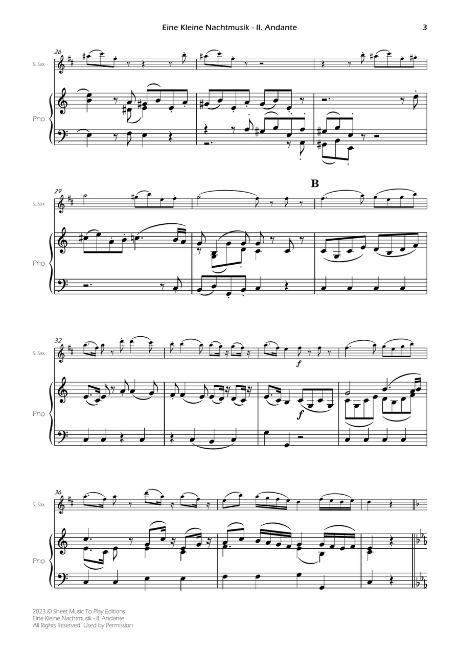 Eine Kleine Nachtmusik (2 mov.) - Soprano Sax and Piano (Full Score and Parts) image number null