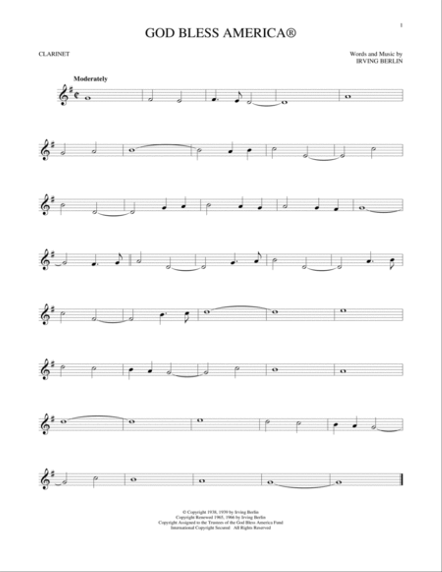 God Bless America God Bless America Clarinet Solo scores gallery preview page 1
