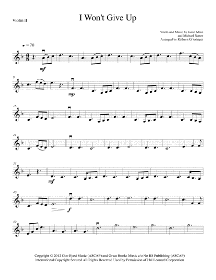 I Won't Give Up String Quartet scores gallery preview page 3