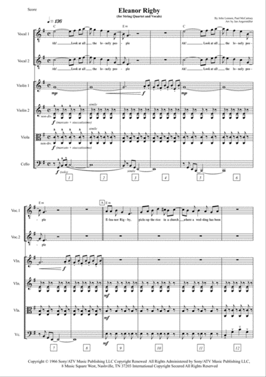 Eleanor Rigby String Quartet scores gallery preview page 1