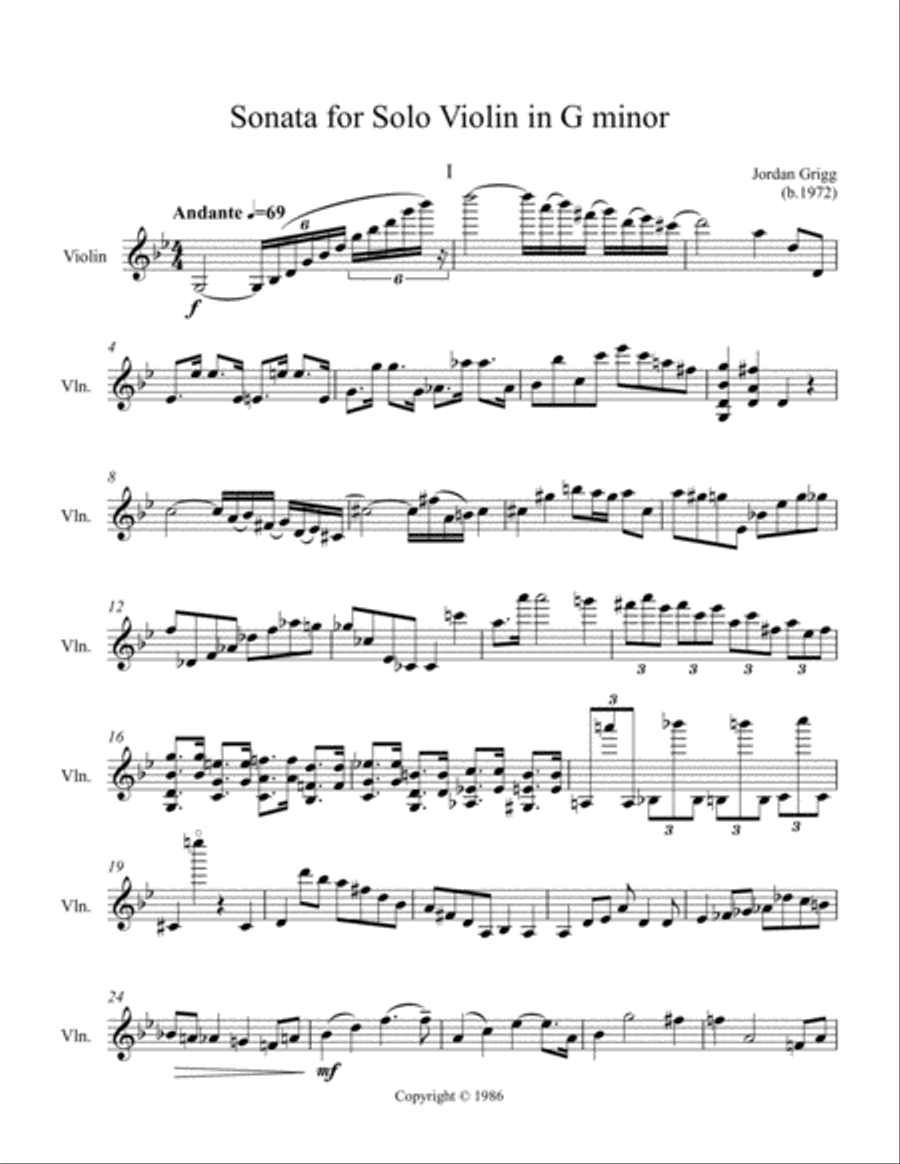 Sonata for Solo Violin in G minor Violin Solo scores gallery preview page 2