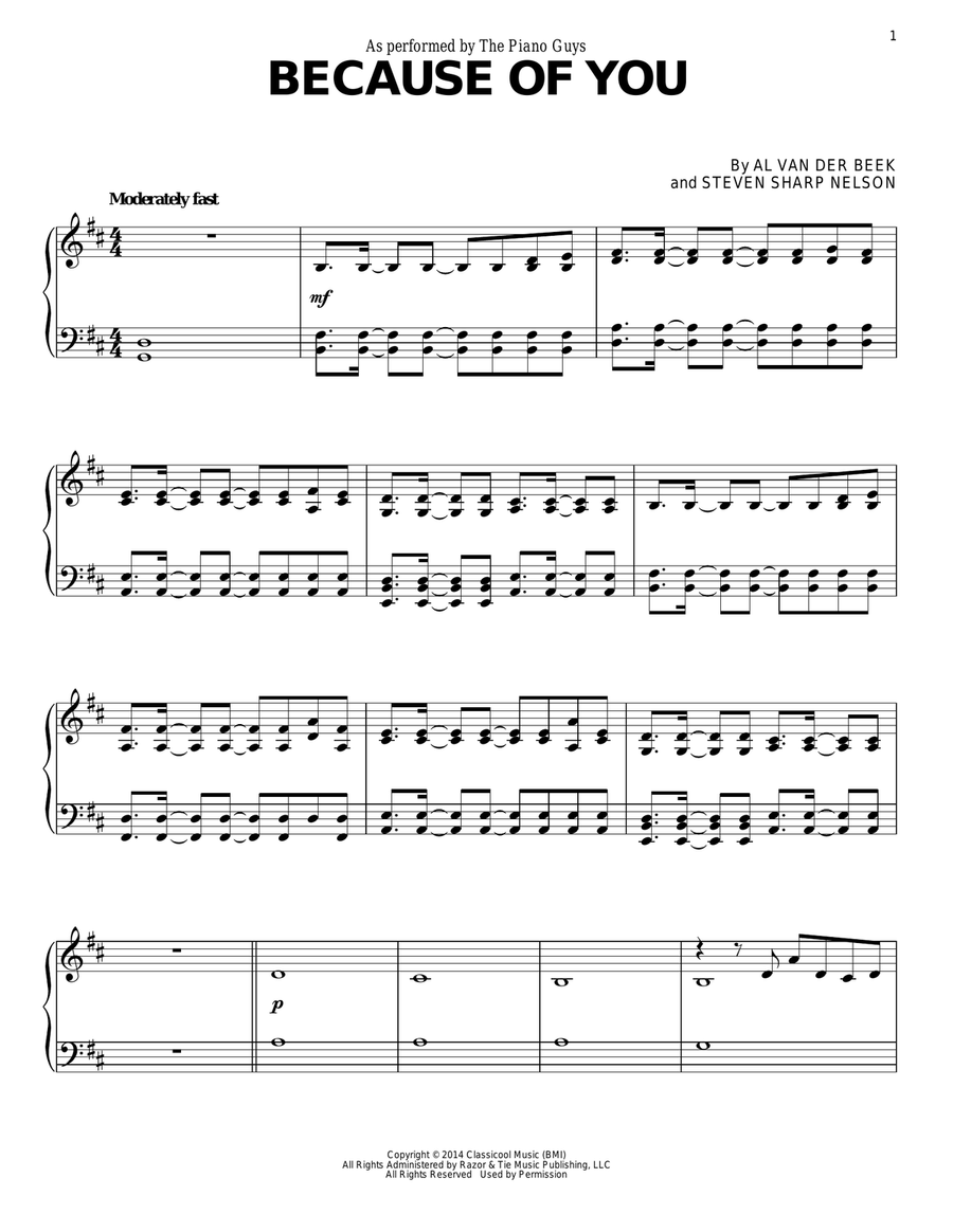Because Of You Because Of You Piano Solo scores gallery preview page 1