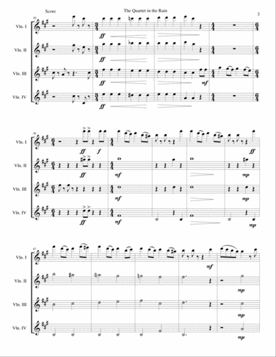 Quartet in the Rain for 4 violins Violin Solo scores gallery preview page 3