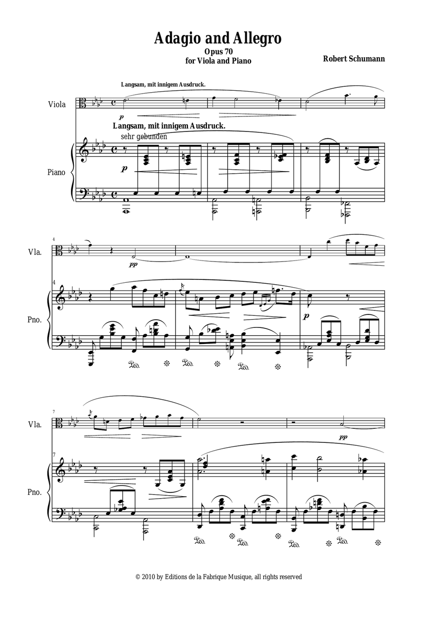 Robert Schumann: Adagio and Allegro, opus 70, for viola and piano Piano scores gallery preview page 2