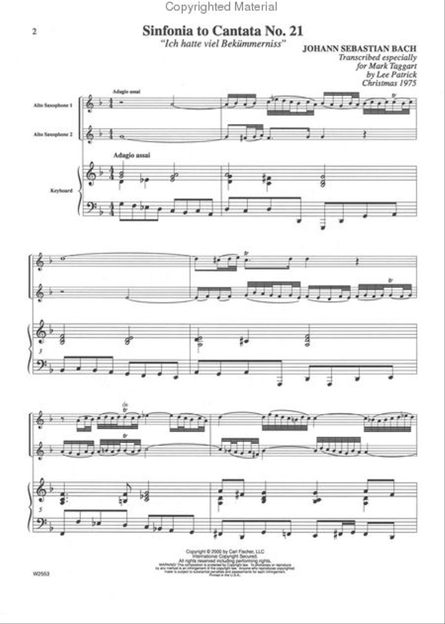 Sinfonia to Cantata No. 21 (Ich Hatte viel Bekümmerniss) Alto Saxophone scores gallery preview page 2