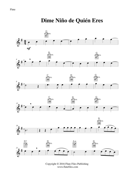 Dime Niño de Quién Eres - Flute Solo with Guitar Chords image number null
