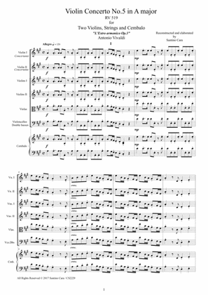 Vivaldi - Violin Concerto No.5 in A major RV 519 Op.3 for Two Violins, Strings and Cembalo