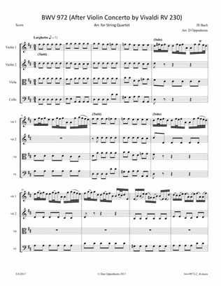 Bach: BWV 972 (After Vioin Concerto by Vivaldi RV 230) 2nd mvt, Larghetto; arr. for String Quartet;