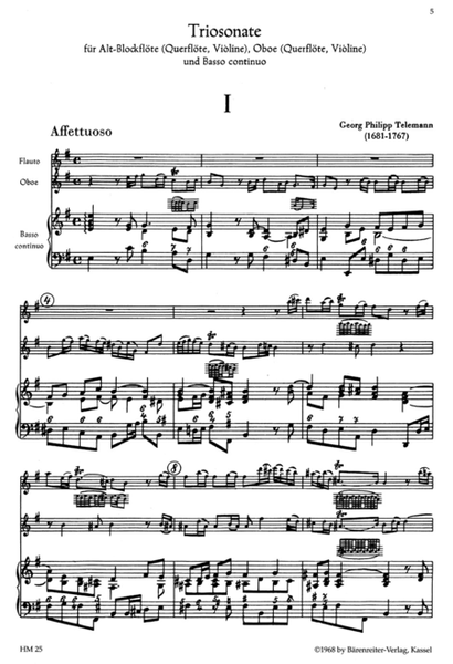Triosonate for Treble Recorder (Flute, Violin), Oboe (Flute, Violin) and Basso continuo e minor TWV 42:e6