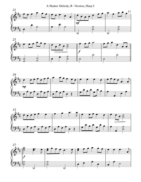 A Shaker Melody, B Version, Harp I Celtic Harp - Digital Sheet Music