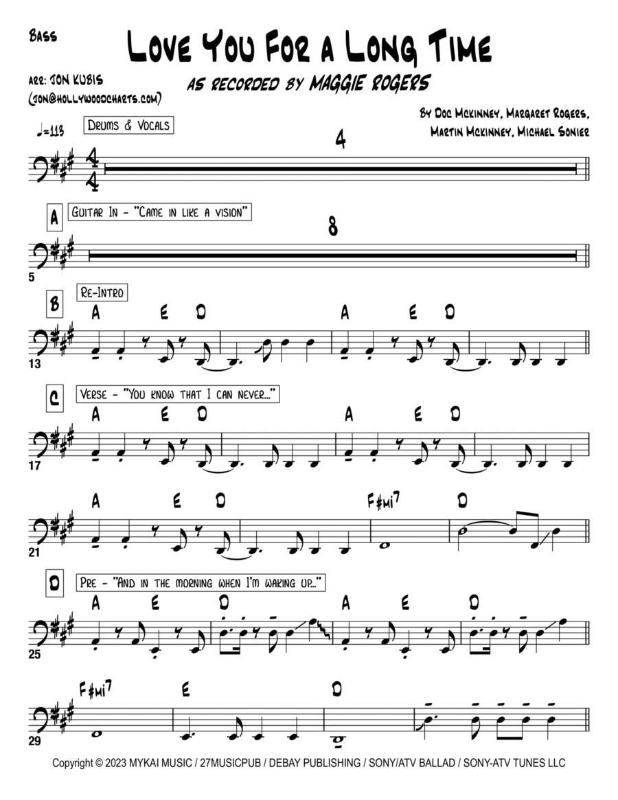 Love You For A Long Time Bass Guitar scores gallery preview page 1