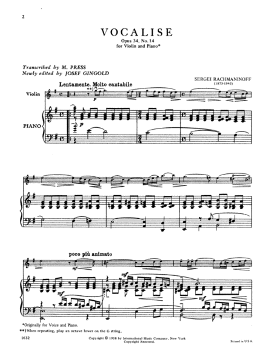 Vocalise, Op. 34 No. 14 Violin Solo scores gallery preview page 2