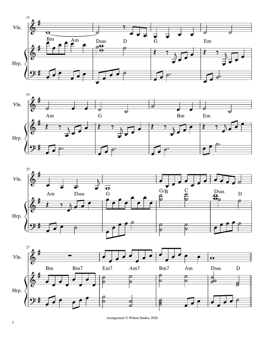 Holy, Holy, Holy--harp/violin duet String Duet scores gallery preview page 2