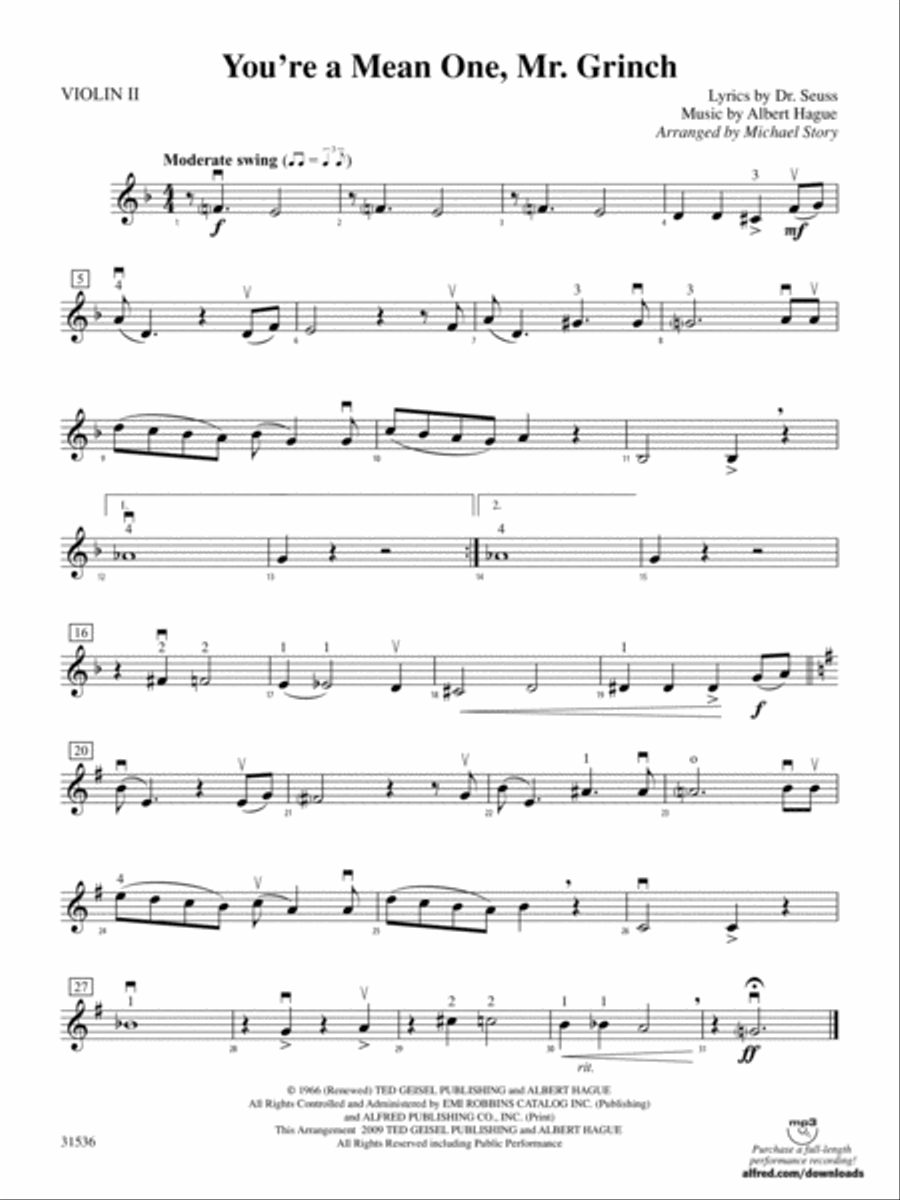 You're a Mean One, Mr. Grinch: 2nd Violin String Orchestra scores gallery preview page 1