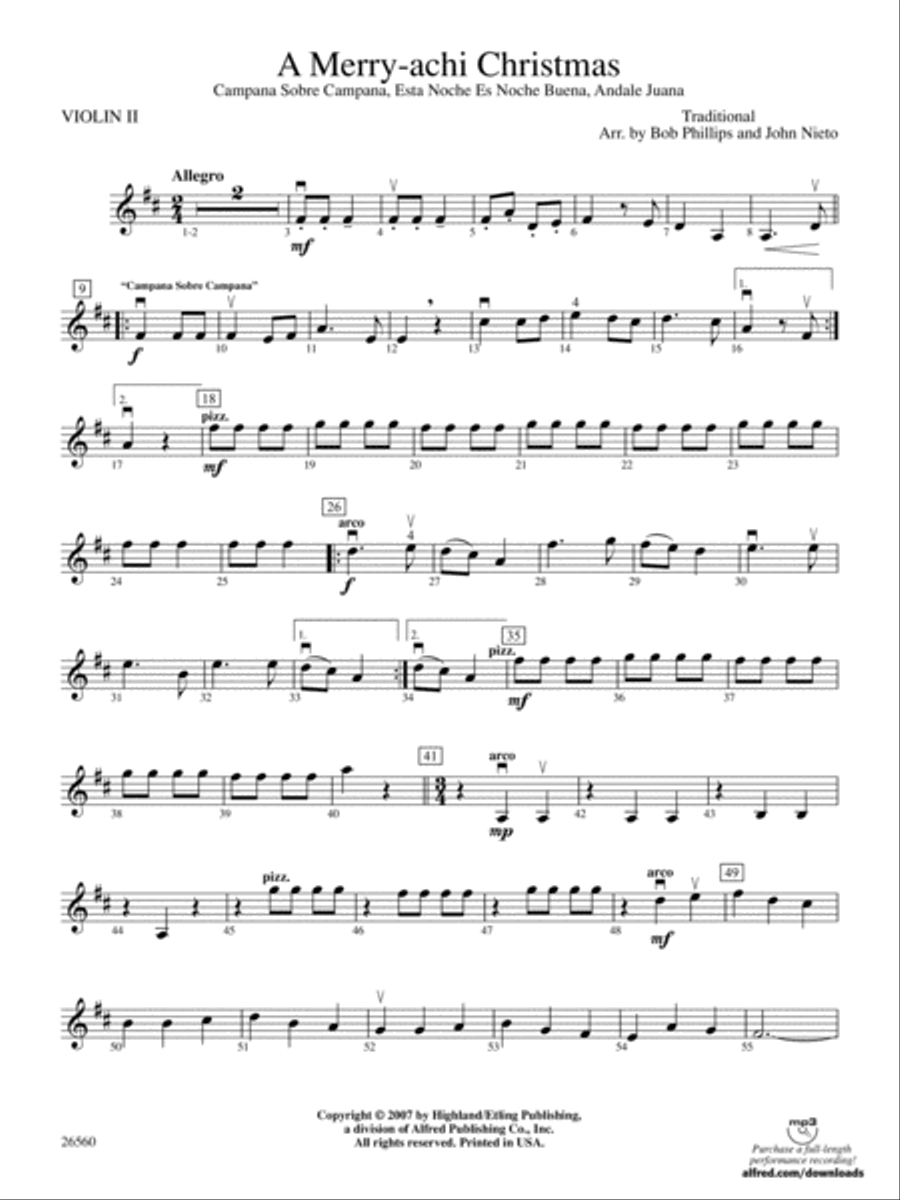 A Merry-achi Christmas: 2nd Violin String Orchestra scores gallery preview page 1