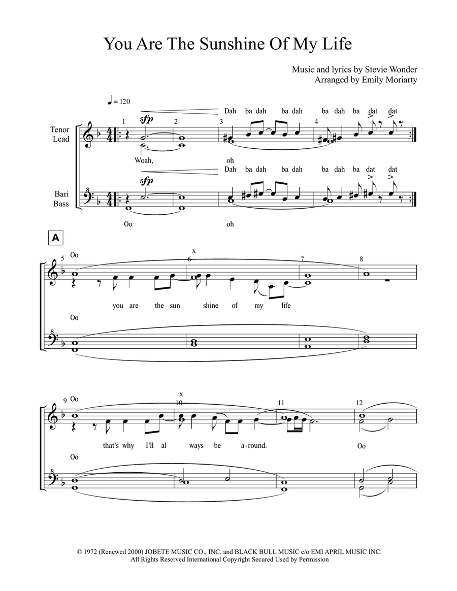 You Are The Sunshine Of My Life SSAA scores gallery preview page 1
