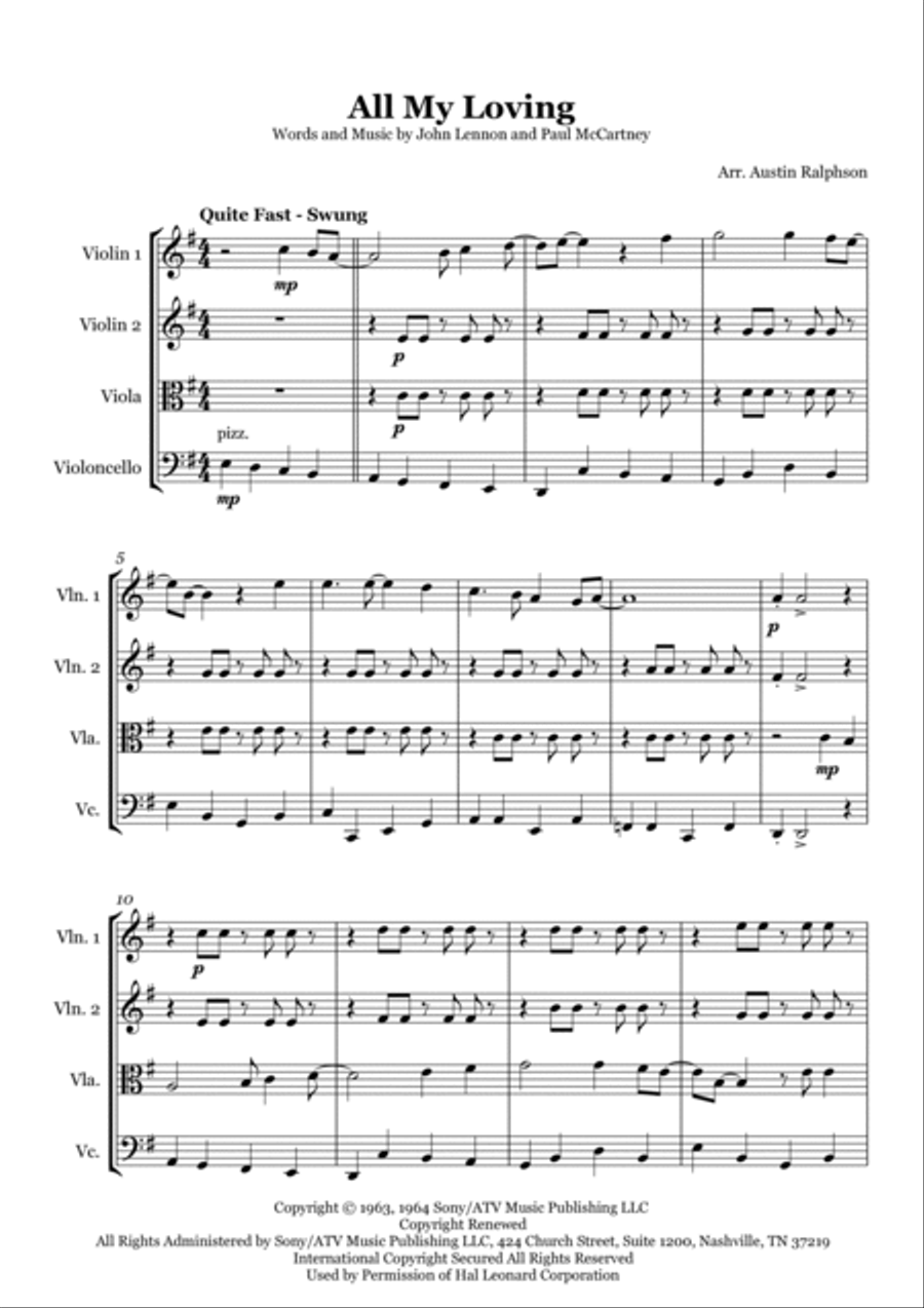 All My Loving String Quartet scores gallery preview page 3