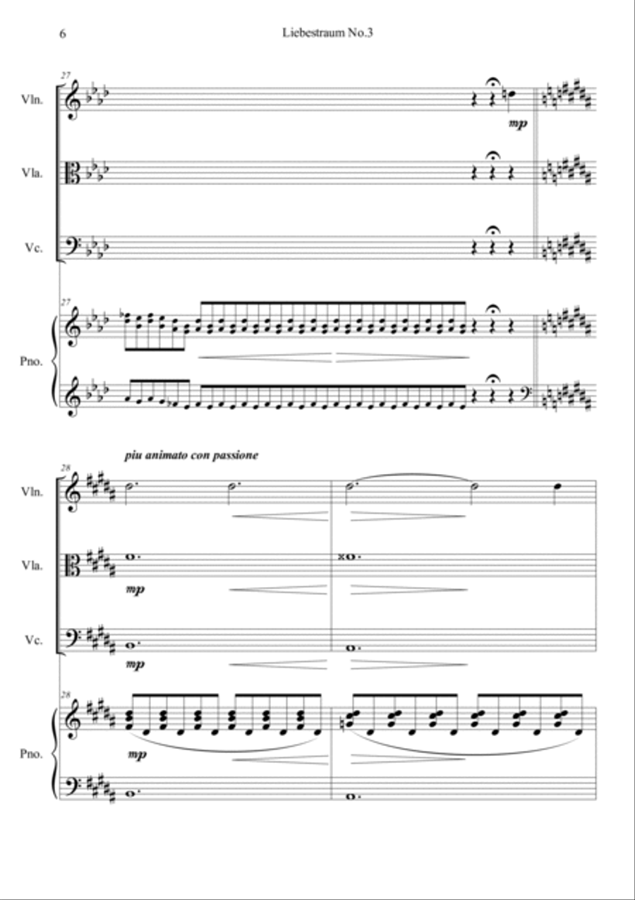 Liebestraum, S.541 No.3 Piano Quartet scores gallery preview page 6