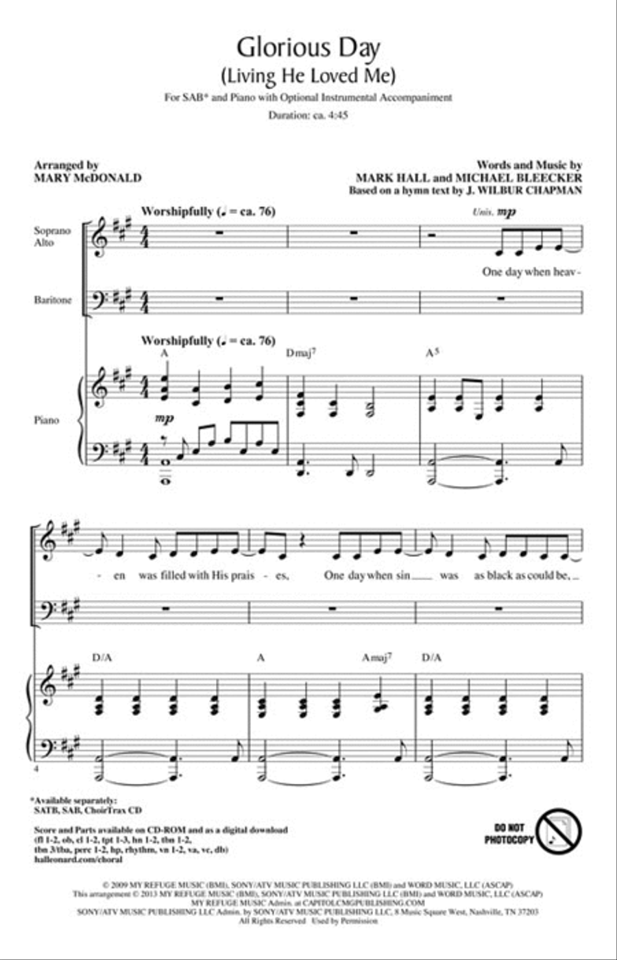 Glorious Day (Living He Loved Me) 3-Part scores gallery preview page 2