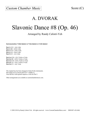 Book cover for Dvorak Slavonic Dance #8 (violin, viola, or cello quintet)