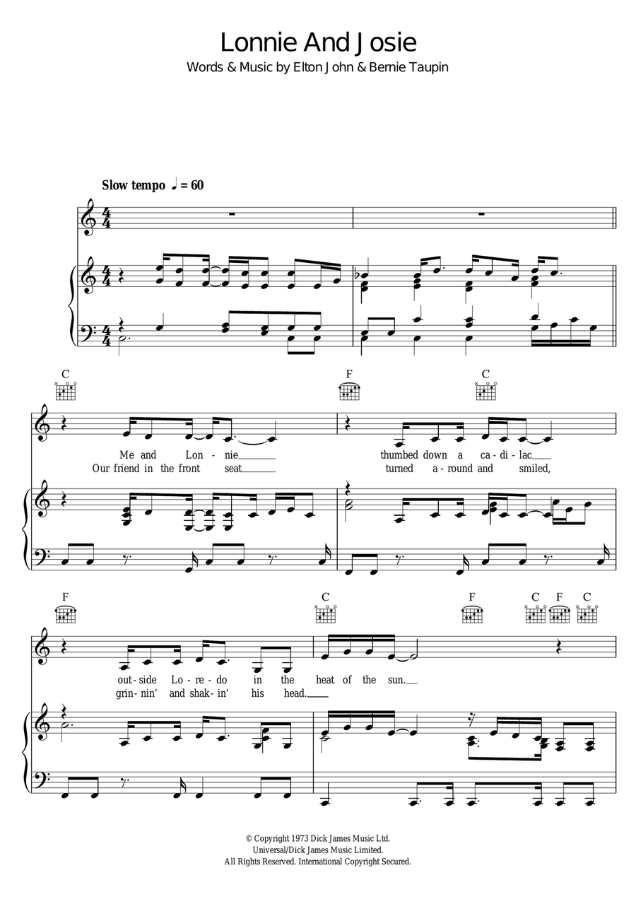 Lonnie And Josie Piano, Vocal scores gallery preview page 1