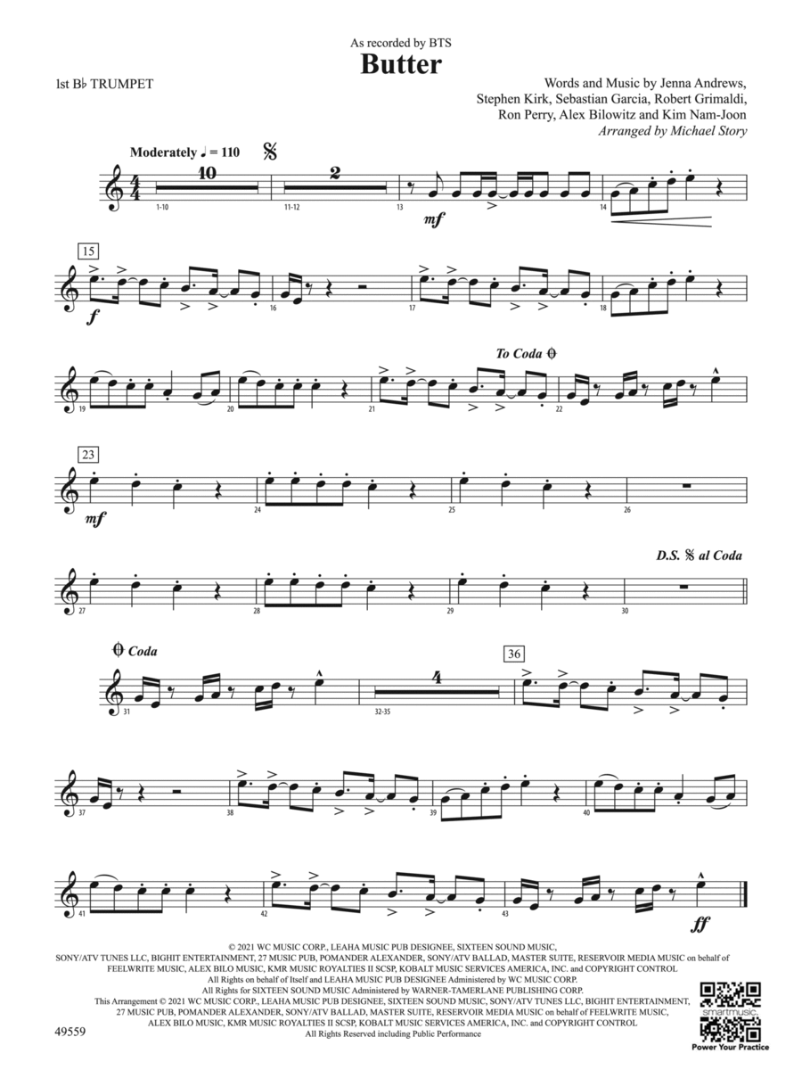 Butter: 1st B-flat Trumpet Concert Band scores gallery preview page 1