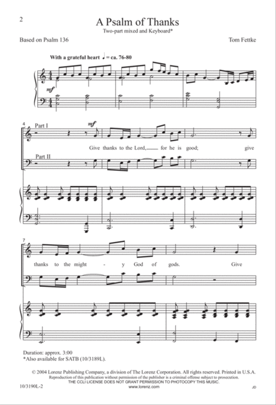 A Psalm of Thanks 2-Part scores gallery preview page 2