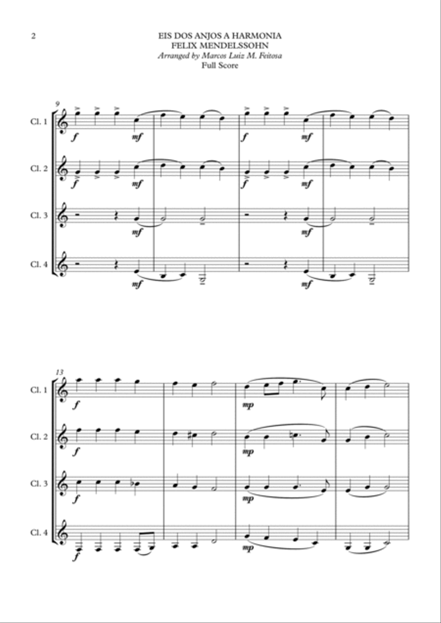 Hark The Herald Angels Sing (Eis dos Anjos a Harmonia) - Clarinet Quartet Clarinet Quartet scores gallery preview page 4