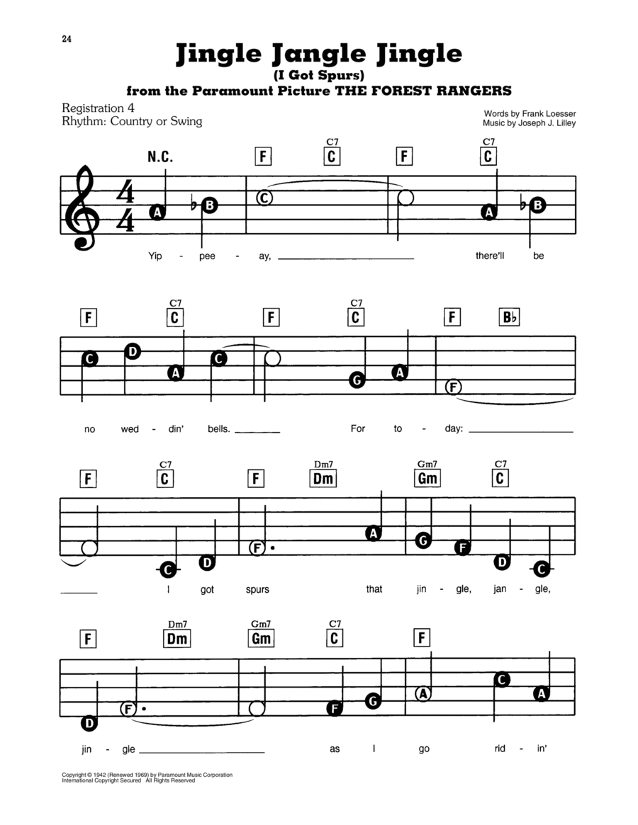 Jingle Jangle Jingle (I Got Spurs) Electronic Keyboard scores gallery preview page 1