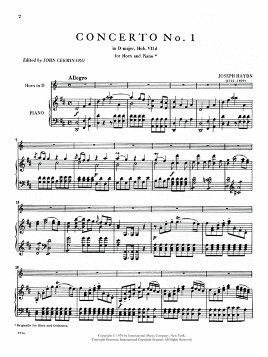 Concerto No. 1 In D Major (Hob. Viid: No. 3) Horn scores gallery preview page 2
