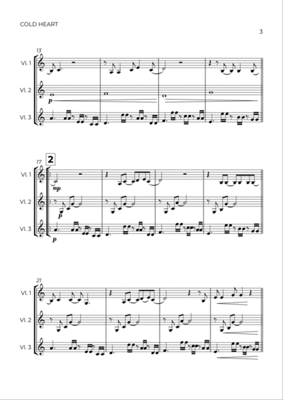Cold Heart (pnau Remix) String Trio scores gallery preview page 3
