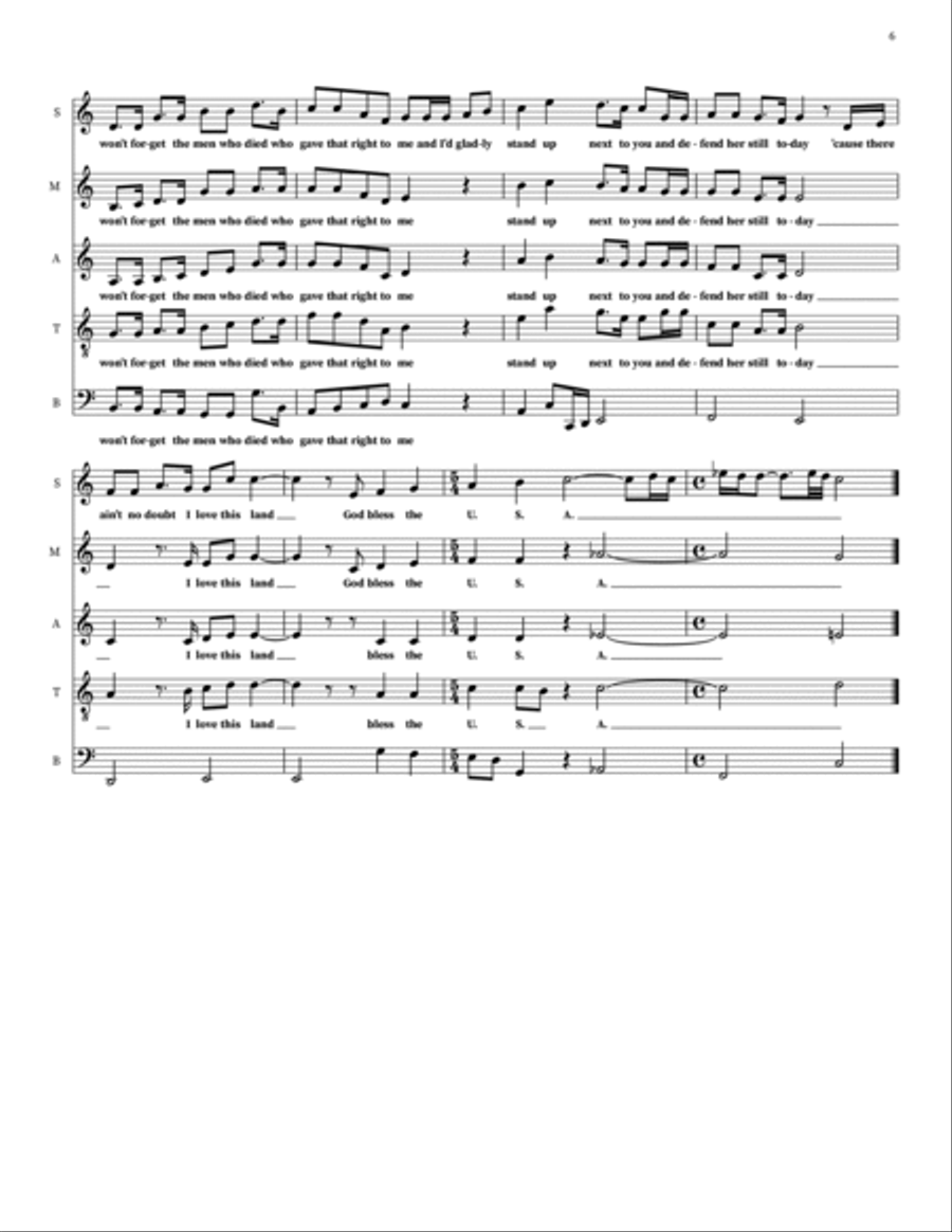 God Bless The U.S.A. Choir scores gallery preview page 6