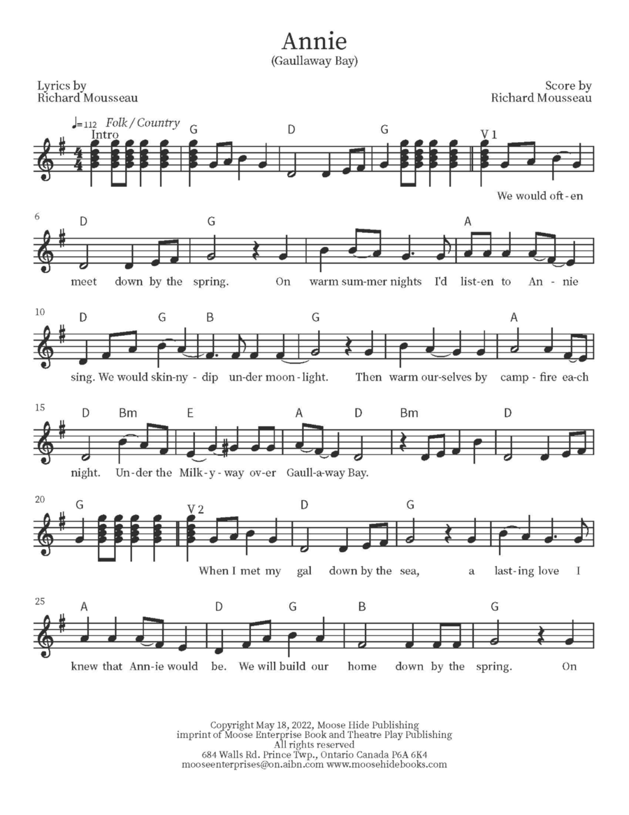 Annie (Gaullaway Bay) Annie (Gaullaway Bay) Piano scores gallery preview page 1