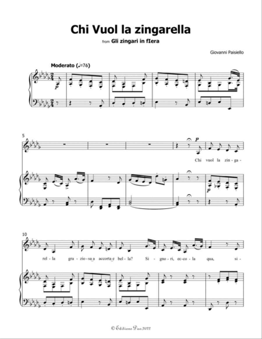 Chi Vuol la zingarella, by Paisiello, in D flat Major Voice scores gallery preview page 3