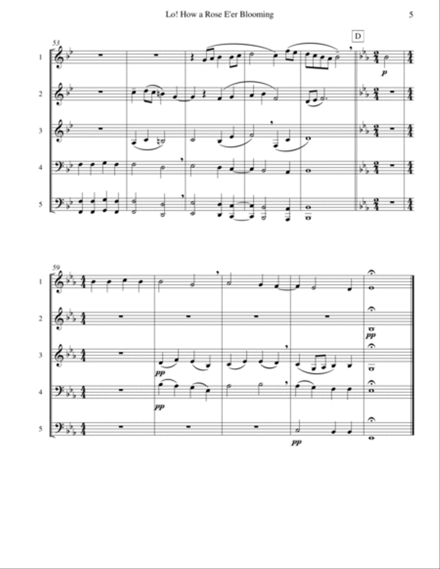 Lo! How a Rose E'er Blooming (String Quintet) String Quintet scores gallery preview page 6