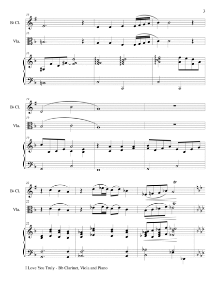 I LOVE YOU TRULY (Trio – Bb Clarinet, Viola, and Piano with Score and Parts) image number null