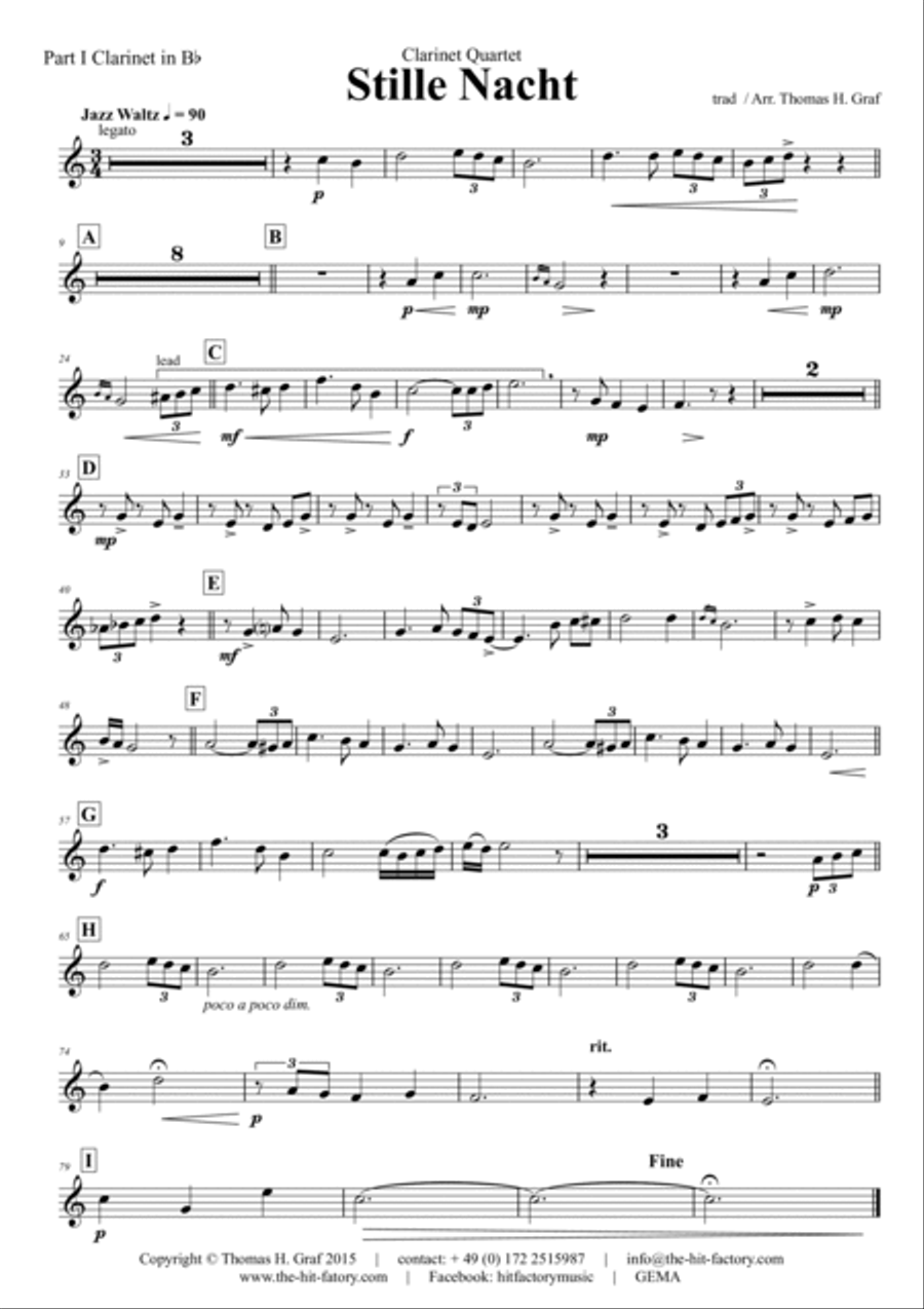 Stille Nacht (Silent night) - Jazz Waltz - Clarinet Quartet Clarinet Quartet scores gallery preview page 5