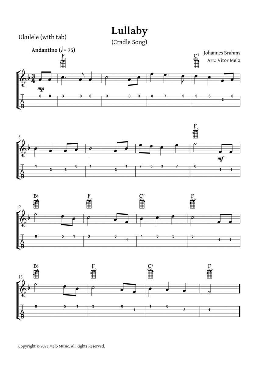 Brahms Lullaby - Ukulele (with tablature) image number null