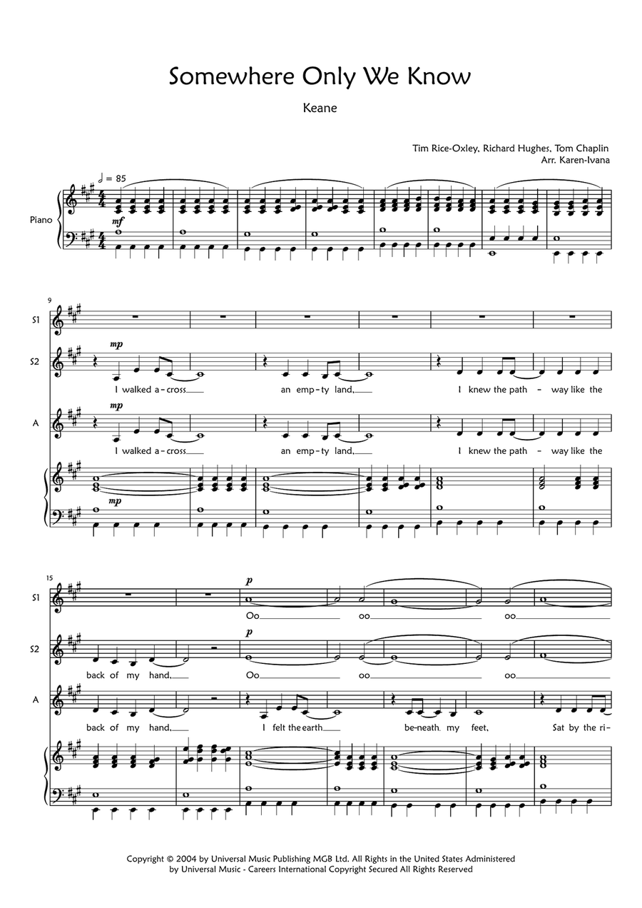 Somewhere Only We Know SSA scores gallery preview page 1