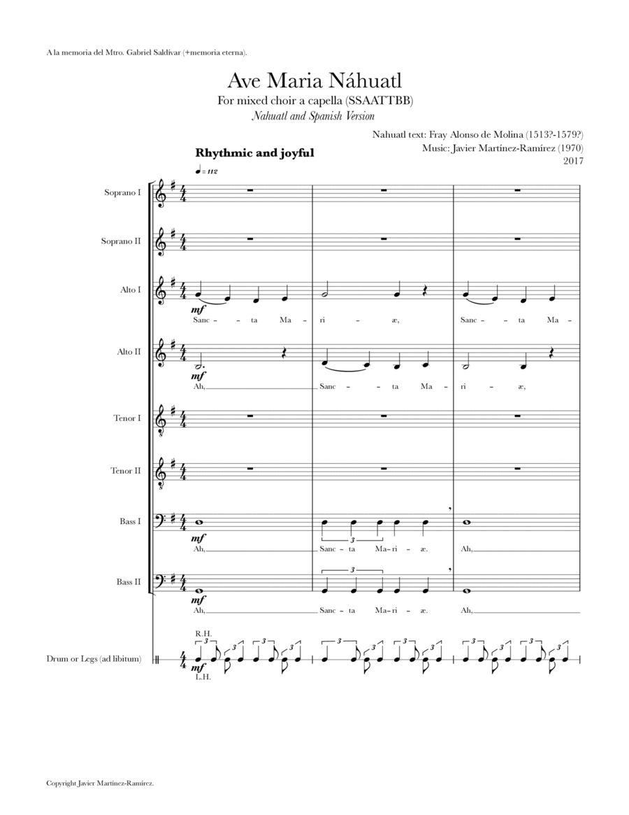 Ave Maria Náhuatl for mixed choir (SSAATTBB) SSAATTBB scores gallery preview page 1