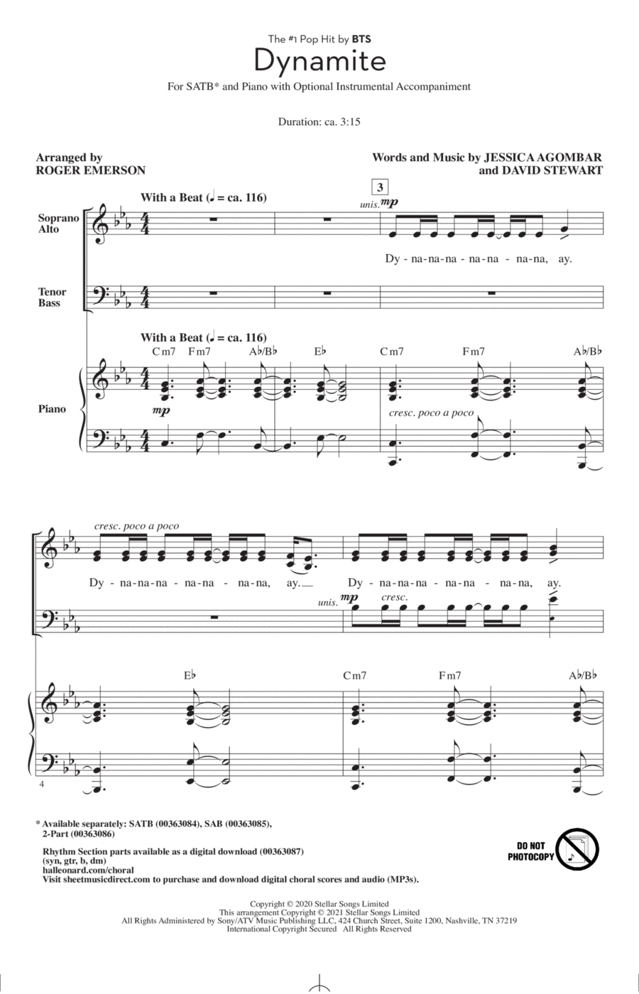 Dynamite (arr. Roger Emerson) 4-Part scores gallery preview page 1