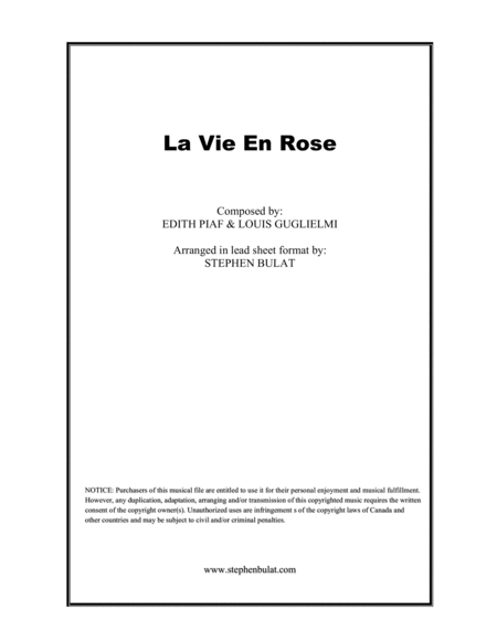 La Vie En Rose (Edith Piaf, Louis Armstrong) - Lead sheet (key of Bb)