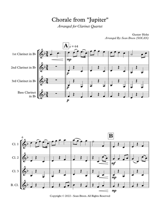Chorale from "Jupiter" - Clarinet Quartet