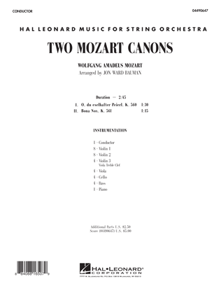 Book cover for Two Mozart Canons - Full Score