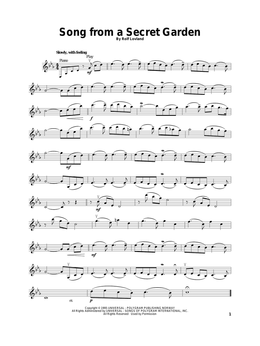 Song From A Secret Garden Violin Solo scores gallery preview page 1