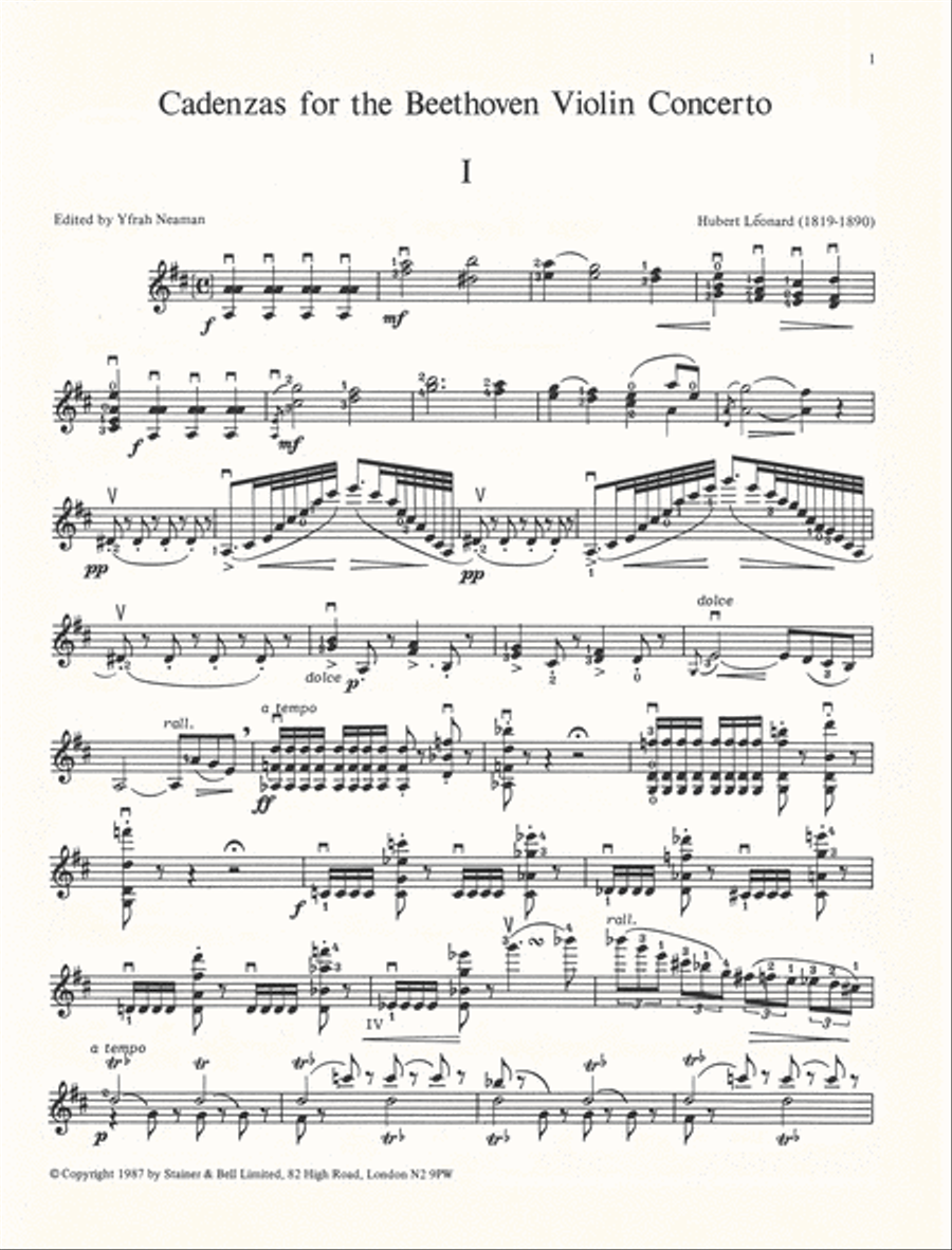 Cadenzas for Violin Concerto in D by Yfrah Neaman and Hubert Léonard