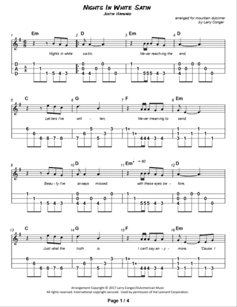 Nights In White Satin Dulcimer scores gallery preview page 2