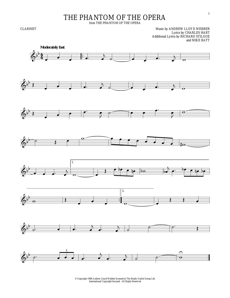 The Phantom Of The Opera Clarinet Solo scores gallery preview page 1